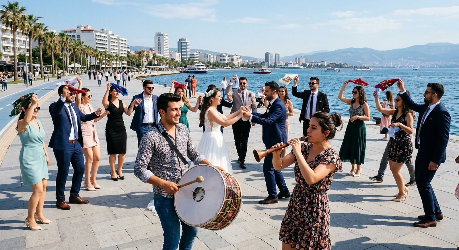 Sahil yürüyüş yolunda düğün davul zurna